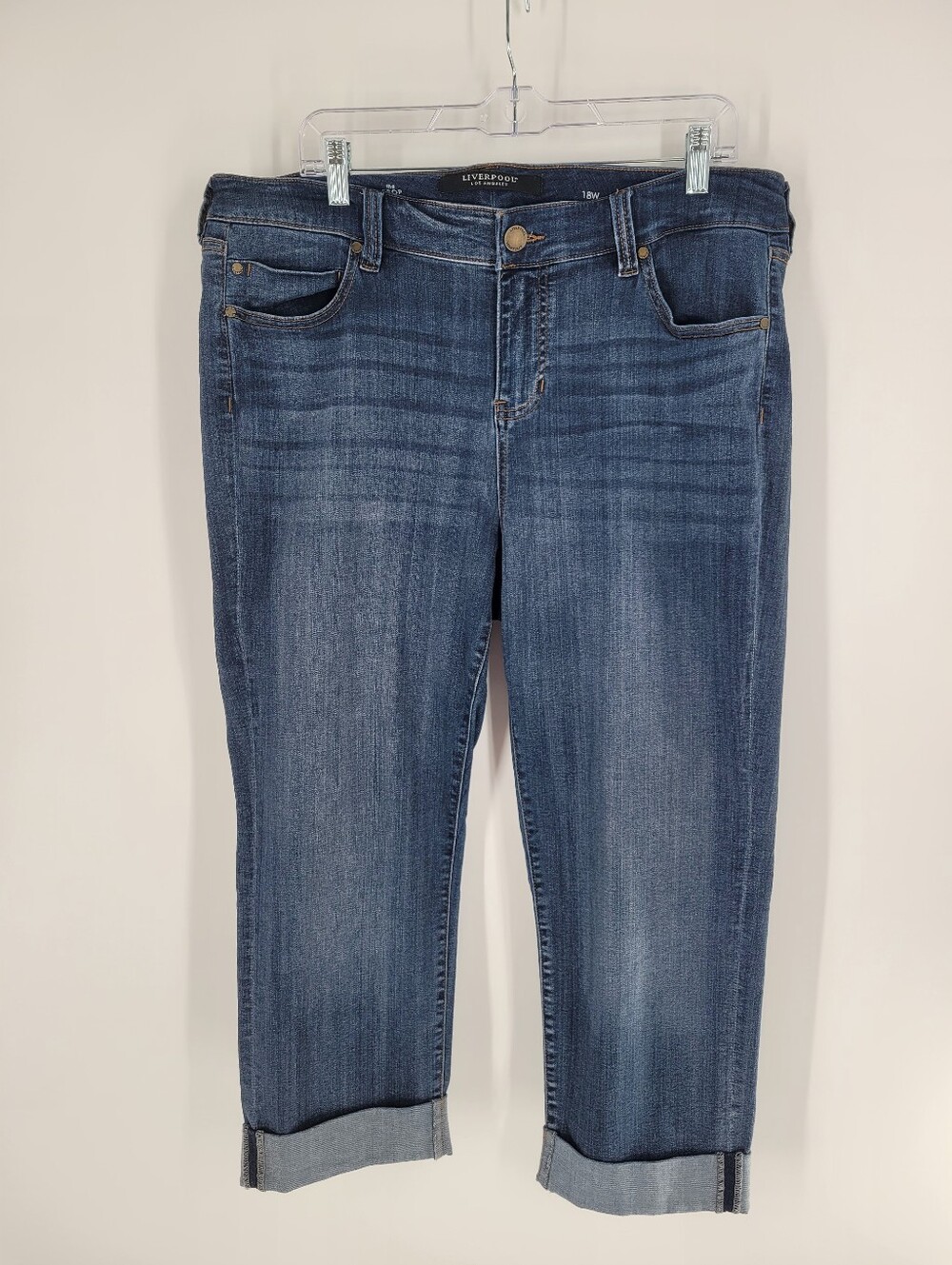 Liverpool Jeans Company Women's Cropped Roll-Cuff Jeans in Medium Blue Size 18W